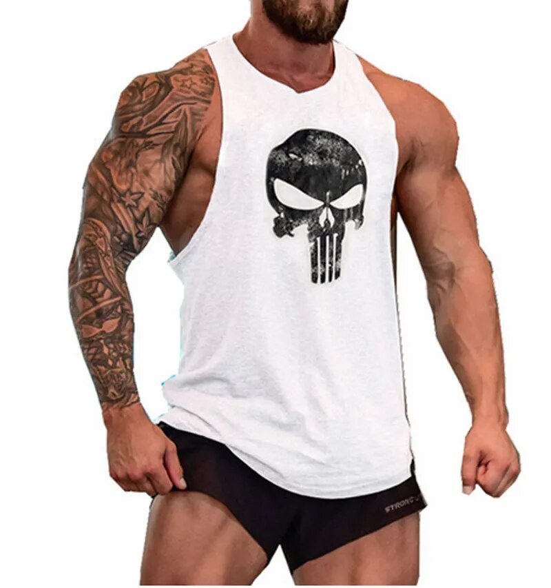Men's Cotton Sleeveless shirt animal Bodybuilding Workout Tank Tops Muscle Fitness Shirts Male Gym Skull Beast Stringer Vest - Yallafit