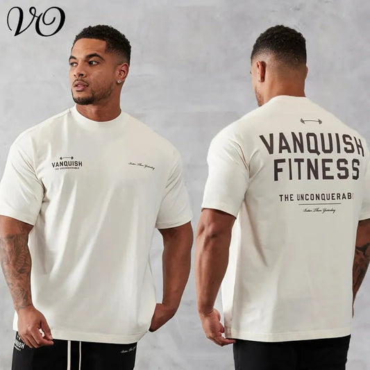 Men's Vintage Oversized T-Shirt Summer New Sports Fitness Cotton Crew Neck Short Sleeve Joggers Gym Running Training T-Shirts - Yallafit