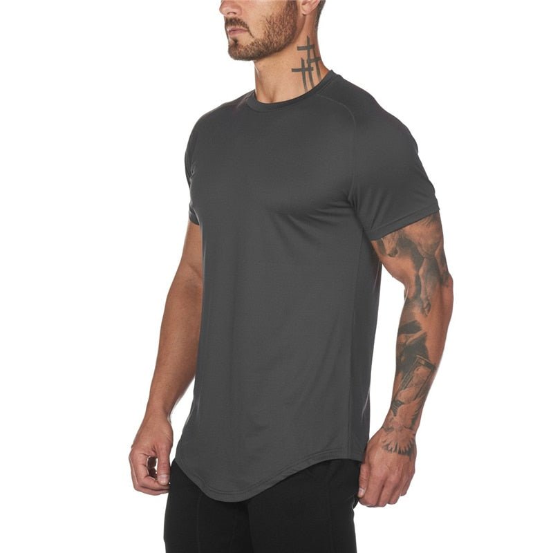 Mesh T-Shirt Clothing Tight Gym Mens Summer New Brand Tops Tees Homme Solid Quick Dry Bodybuilding Fitness Tshirt - Yallafit 0