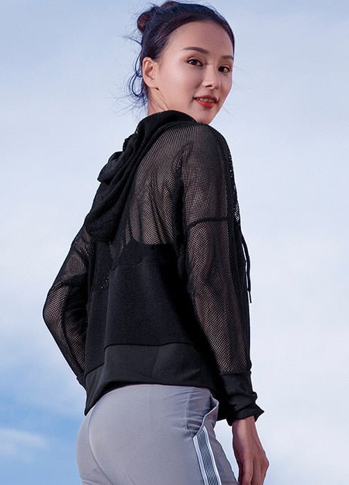 Mesh Yoga Top Sport Shirt Fitness Women Summer Hoodie Long Sleeve Sport Coat Workout Gym Cloth Wear Running Jacket Sportswear - Yallafit 0