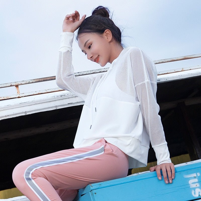 Mesh Yoga Top Sport Shirt Fitness Women Summer Hoodie Long Sleeve Sport Coat Workout Gym Cloth Wear Running Jacket Sportswear - Yallafit 0