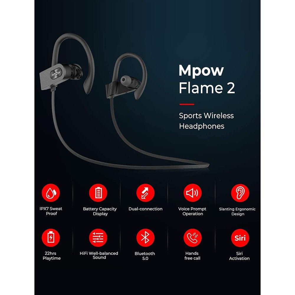 Mpow Flame 2 Bluetooth Earphones IPX7 Waterproof Wireless Sports Earbuds w/ CVC6.0 Noise Cancelling Mic Headphone for Sports Gym - Yallafit 0