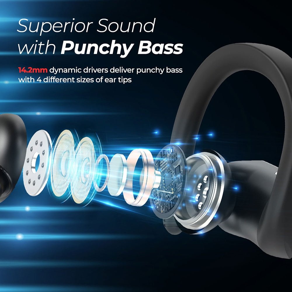 Mpow Flame Lite Wireless Bluetooth Earphones with IPX7 Waterproof 30H Playtime Bass Earhook Earphone for Gym Smartphone Earbuds - Yallafit 0