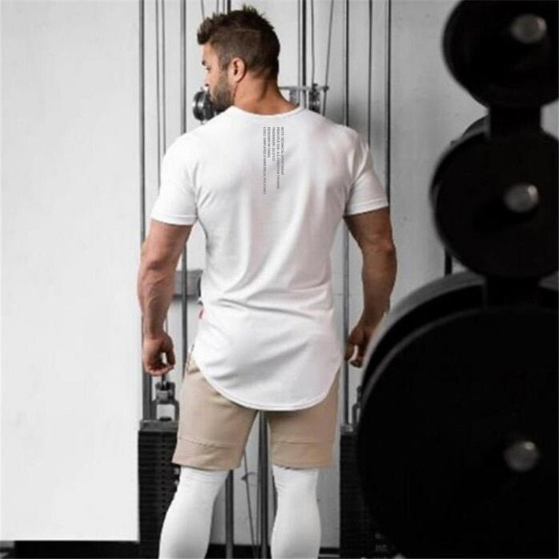 Muscleguys Gym t shirt Men Fitness Workout Cotton T-Shirt Bodybuilding Workout Skinny Tee shirt Summer Casual Sports Clothing - Yallafit