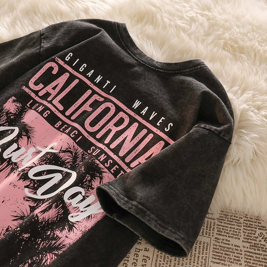 New Retro Retro Design Letter Short-Sleeved T-shirt - Yallafit