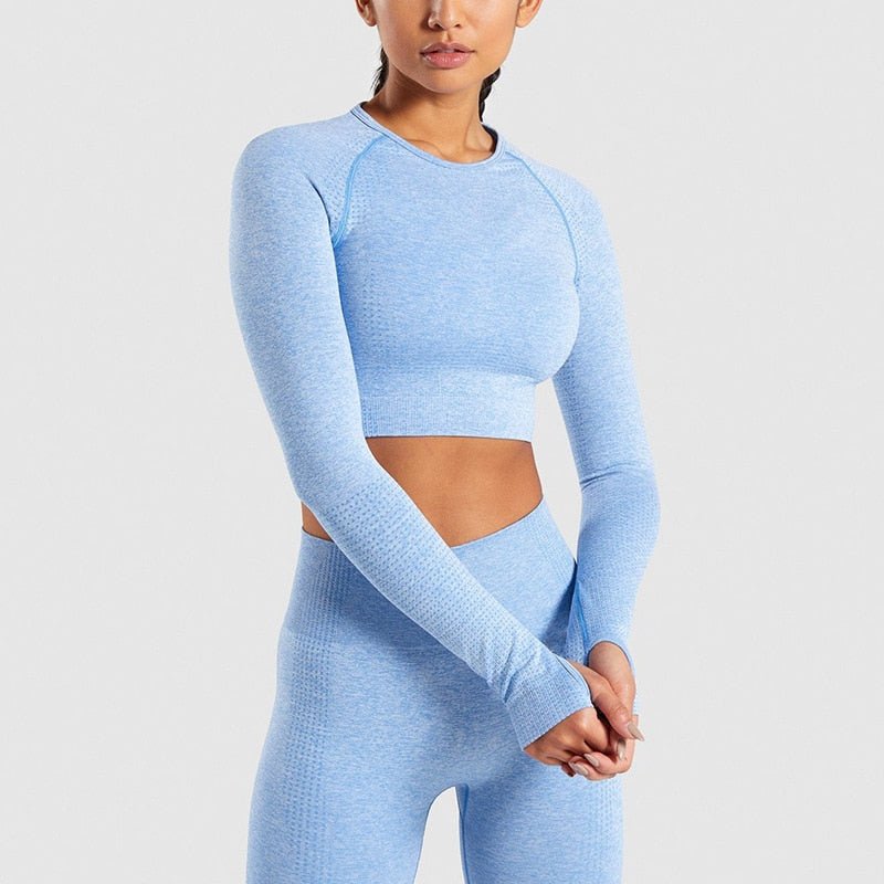 New Vital Seamless Yoga Crop Top Women Long Sleeve Fitness T-Shirt Slim Fit Running Sportswear With Thumb Holes Gym Shirt - Yallafit