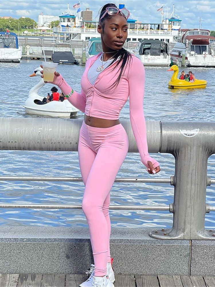 New Women 2 Piece Set Sexy Cropped Hoodie + Bodycon High Waist Pants Stretchy Sets 2022 Jogger Fitness Gym Running Outfits - Yallafit 0