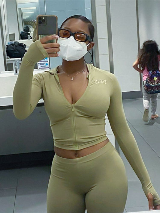 New Women 2 Piece Set Sexy Cropped Hoodie + Bodycon High Waist Pants Stretchy Sets 2022 Jogger Fitness Gym Running Outfits - Yallafit 0