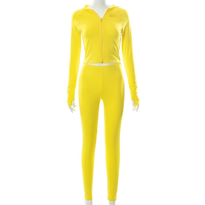 New Women 2 Piece Set Sexy Cropped Hoodie + Bodycon High Waist Pants Stretchy Sets 2022 Jogger Fitness Gym Running Outfits - Yallafit 0