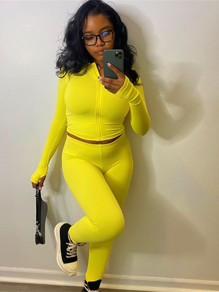 New Women 2 Piece Set Sexy Cropped Hoodie + Bodycon High Waist Pants Stretchy Sets 2022 Jogger Fitness Gym Running Outfits - Yallafit 0