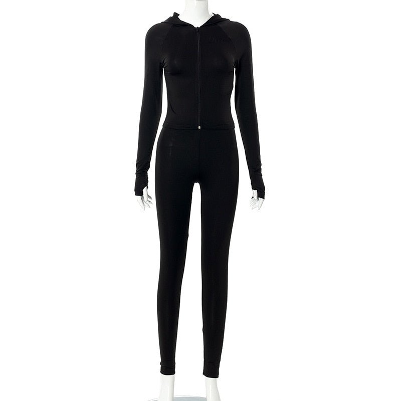 New Women 2 Piece Set Sexy Cropped Hoodie + Bodycon High Waist Pants Stretchy Sets 2022 Jogger Fitness Gym Running Outfits - Yallafit 0