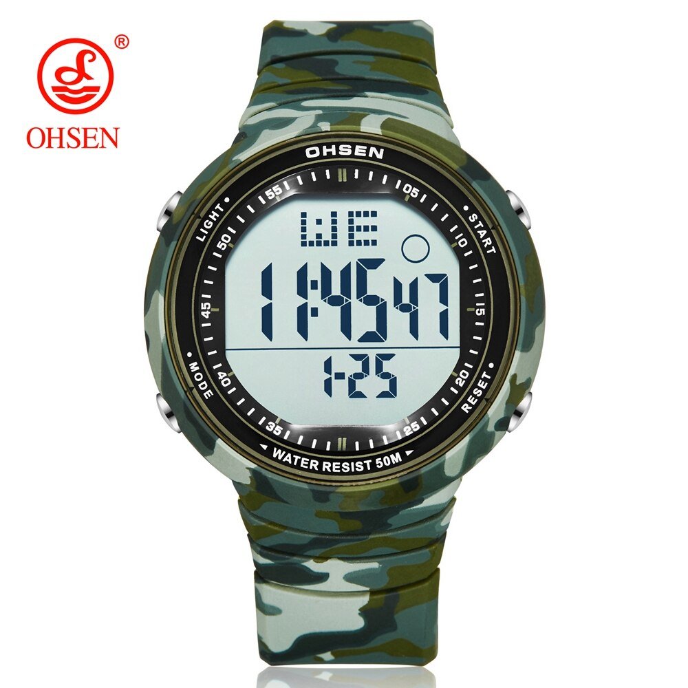 OHSEN Digital LCD Sport Men Wristwatch Relogio Masculino 50M Waterproof Alarm Date Rubber Fashion White Outdoor Sport Watch Gift - Yallafit 0