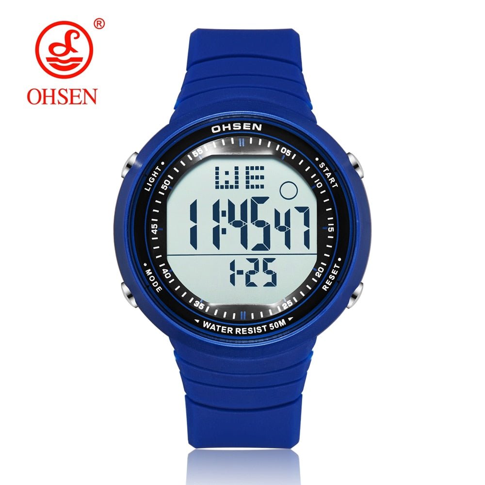 OHSEN Digital LCD Sport Men Wristwatch Relogio Masculino 50M Waterproof Alarm Date Rubber Fashion White Outdoor Sport Watch Gift - Yallafit 0