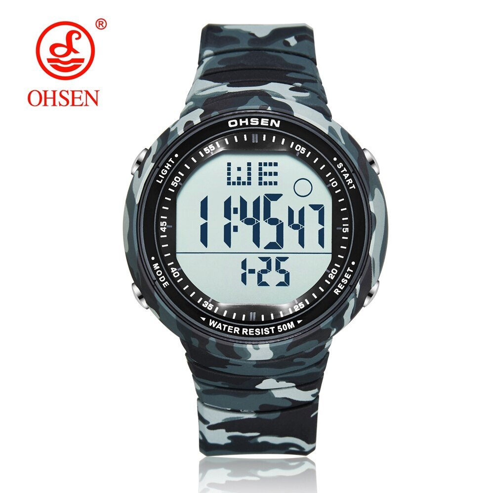 OHSEN Digital LCD Sport Men Wristwatch Relogio Masculino 50M Waterproof Alarm Date Rubber Fashion White Outdoor Sport Watch Gift - Yallafit 0