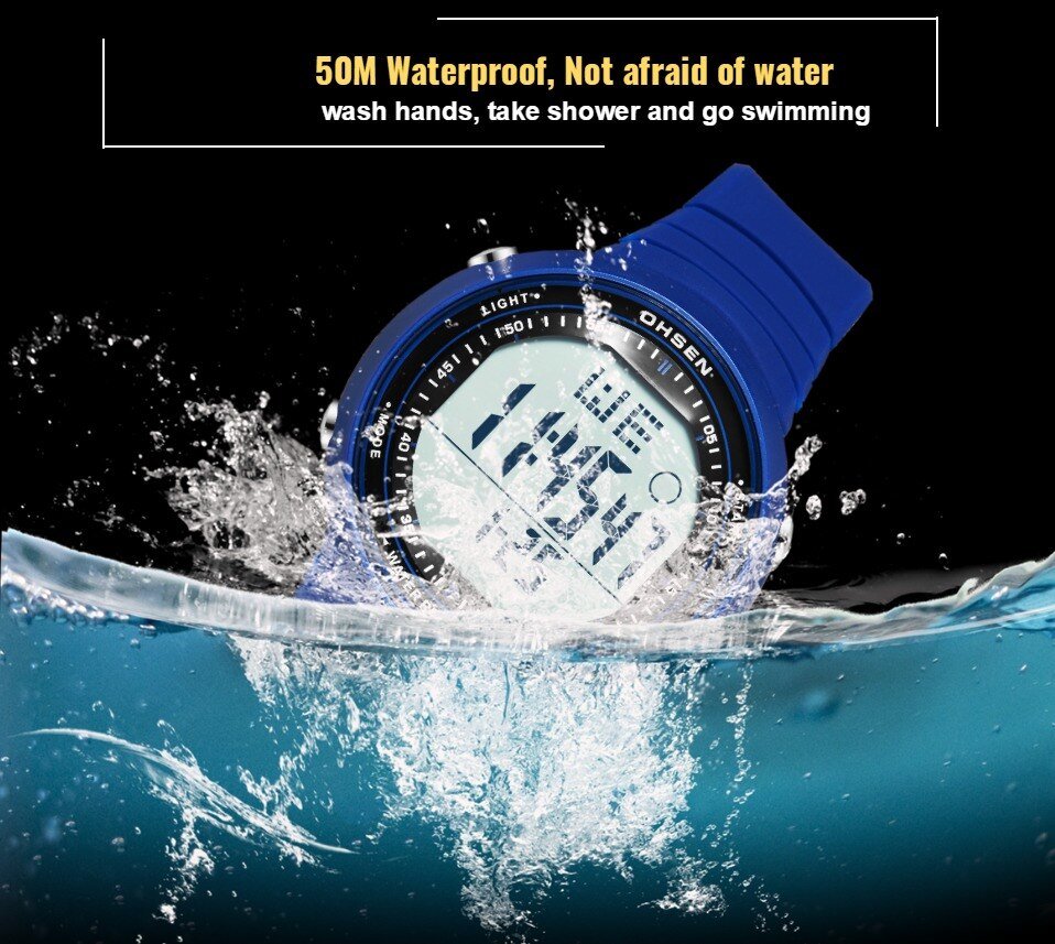 OHSEN Digital LCD Sport Men Wristwatch Relogio Masculino 50M Waterproof Alarm Date Rubber Fashion White Outdoor Sport Watch Gift - Yallafit 0