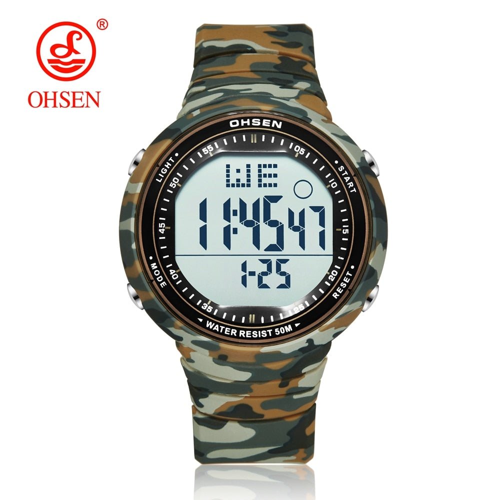 OHSEN Digital LCD Sport Men Wristwatch Relogio Masculino 50M Waterproof Alarm Date Rubber Fashion White Outdoor Sport Watch Gift - Yallafit 0