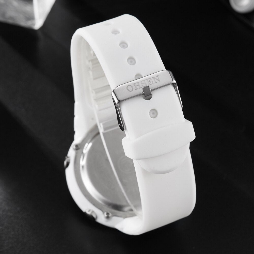 OHSEN Digital LCD Sport Men Wristwatch Relogio Masculino 50M Waterproof Alarm Date Rubber Fashion White Outdoor Sport Watch Gift - Yallafit 0