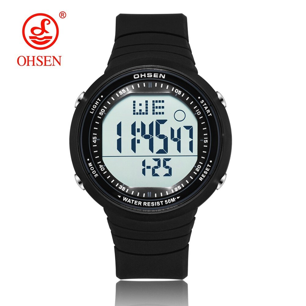 OHSEN Digital LCD Sport Men Wristwatch Relogio Masculino 50M Waterproof Alarm Date Rubber Fashion White Outdoor Sport Watch Gift - Yallafit 0