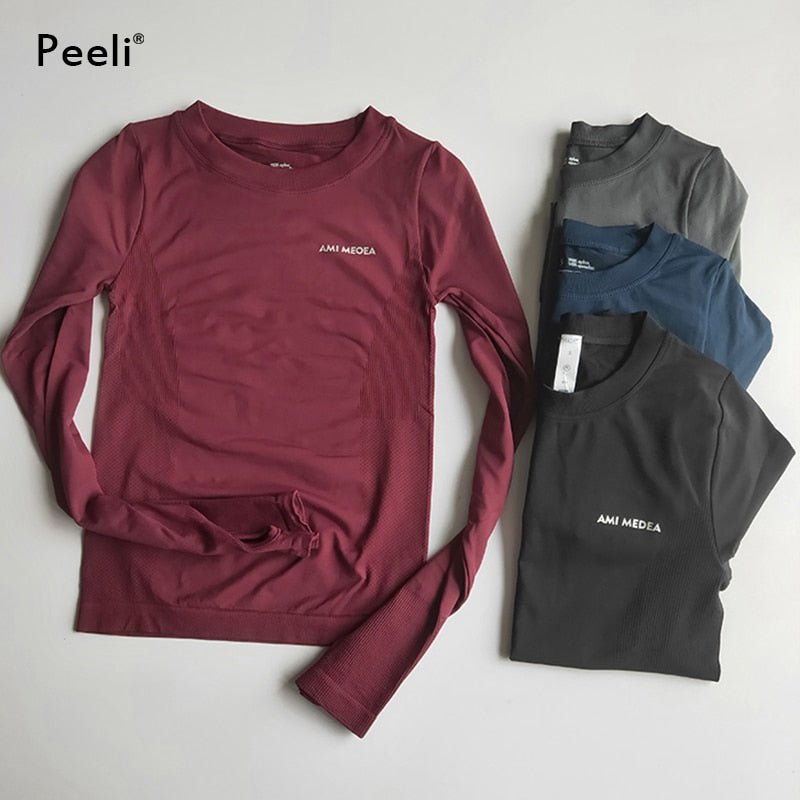Peeli Long Sleeve Yoga Shirts Sport Top Fitness Yoga Top Gym Top Sports Wear for Women Gym Femme Jersey Mujer Running T Shirt - Yallafit 0