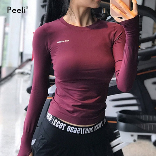 Peeli Long Sleeve Yoga Shirts Sport Top Fitness Yoga Top Gym Top Sports Wear for Women Gym Femme Jersey Mujer Running T Shirt - Yallafit 0