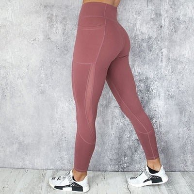 Pocket Solid Sport Yoga Pants High Waist Mesh Sport Leggings Fitness Women Yoga Leggings Training Running Pants Sportswear Women - Yallafit 0