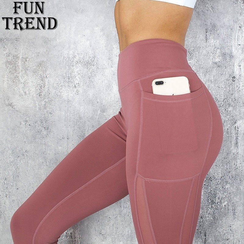 Pocket Solid Sport Yoga Pants High Waist Mesh Sport Leggings Fitness Women Yoga Leggings Training Running Pants Sportswear Women - Yallafit 0