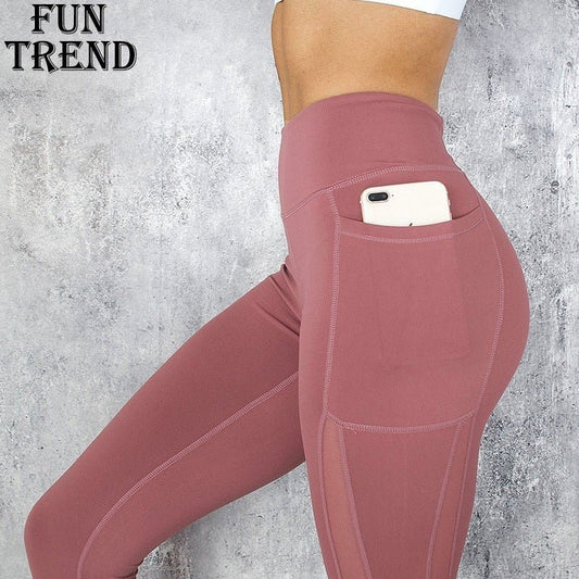 Pocket Solid Sport Yoga Pants High Waist Mesh Sport Leggings Fitness Women Yoga Leggings Training Running Pants Sportswear Women - Yallafit 0