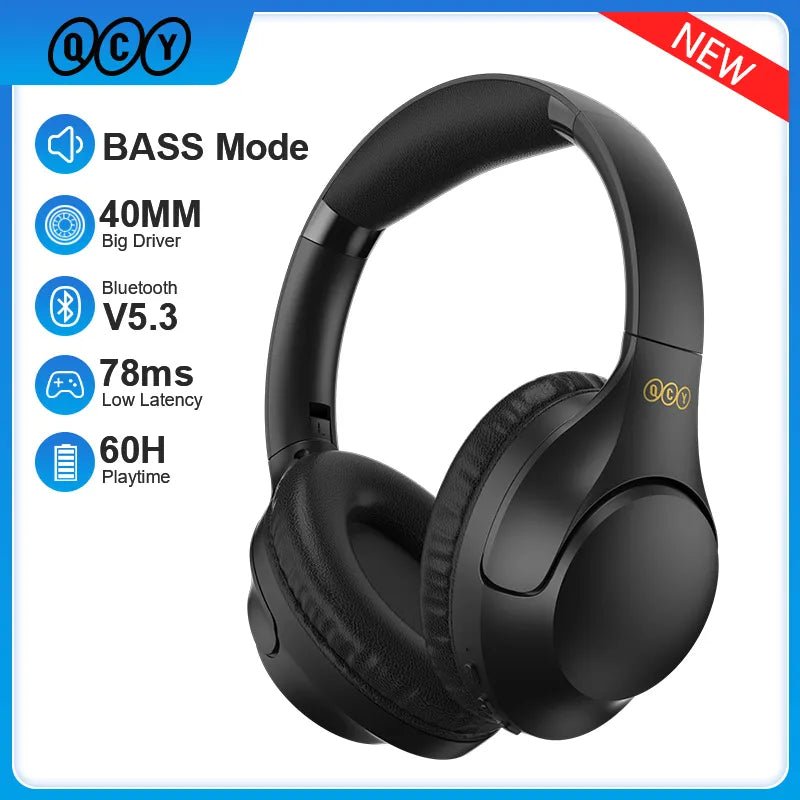 QCY H2 H2pro Wireless Headphones Bluetooth 5.3 Earphones BASS HIFI Stereo Headset 78ms Low Latency for Music Gaming 60H Playtime - Yallafit