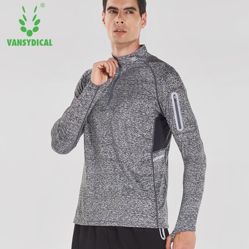 Running Shirt Men Zipper Pullover Madarin Collar Long Sleeve with Pocket Sports Active Wear for Gym Clothing Workout Shirt Male - Yallafit 0