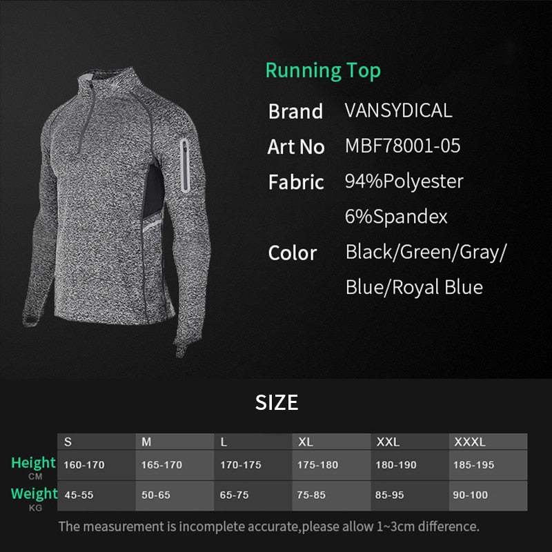 Running Shirt Men Zipper Pullover Madarin Collar Long Sleeve with Pocket Sports Active Wear for Gym Clothing Workout Shirt Male - Yallafit 0