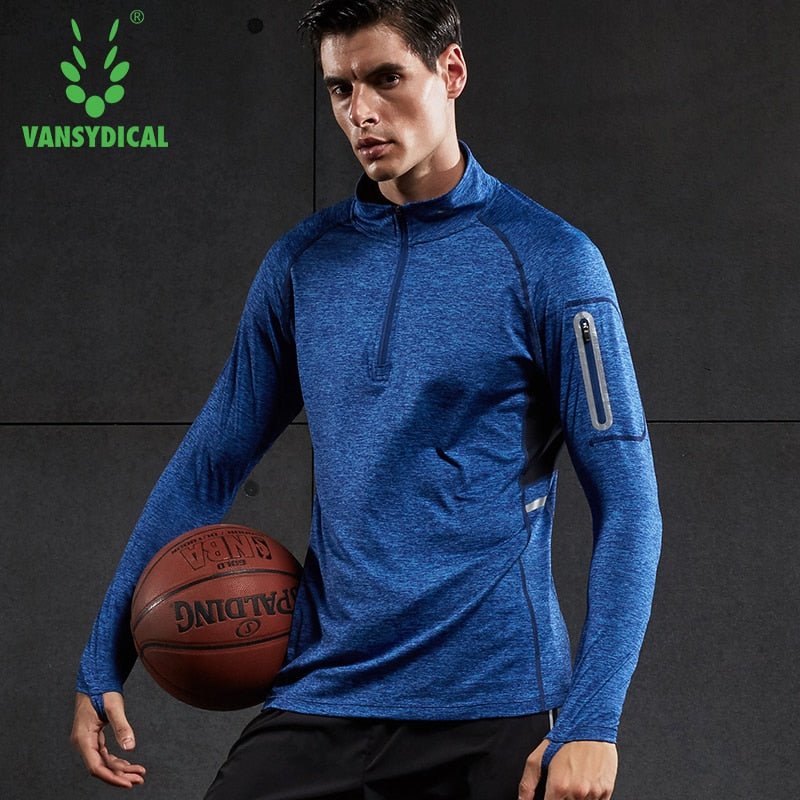 Running Shirt Men Zipper Pullover Madarin Collar Long Sleeve with Pocket Sports Active Wear for Gym Clothing Workout Shirt Male - Yallafit 0