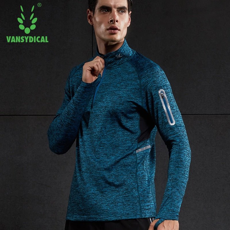Running Shirt Men Zipper Pullover Madarin Collar Long Sleeve with Pocket Sports Active Wear for Gym Clothing Workout Shirt Male - Yallafit 0