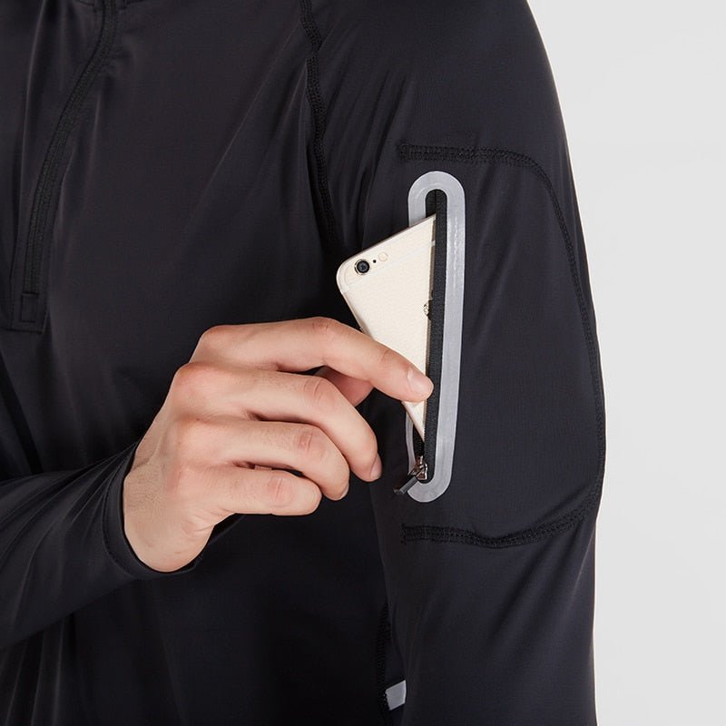 Running Shirt Men Zipper Pullover Madarin Collar Long Sleeve with Pocket Sports Active Wear for Gym Clothing Workout Shirt Male - Yallafit 0