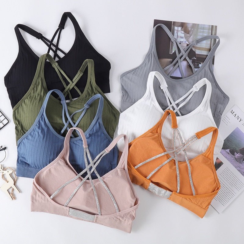 Seamless Cross Beauty Back Sports Bra Women Fitness Top Yoga Bra Black White Running Yoga Gym Crop Top Women Push Up Sport Bra - Yallafit 0