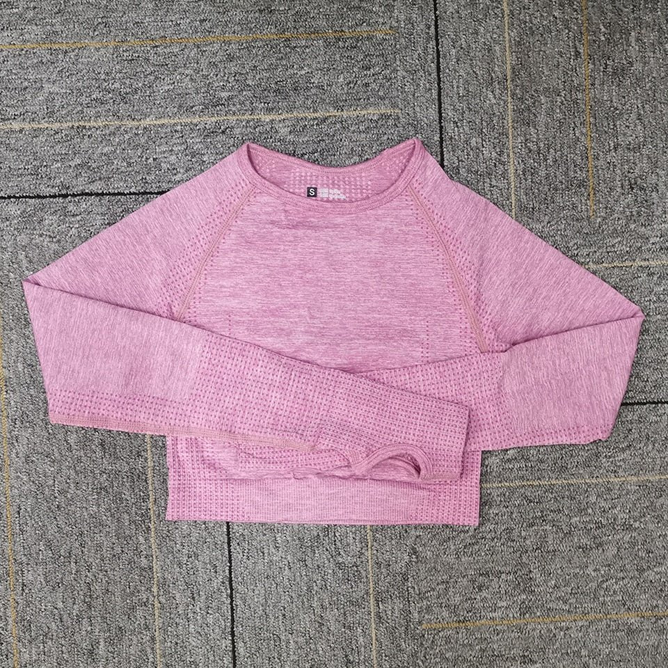 Seamless Yoga Top Long Sleeve Workout Tops for Women Fitness Vital Gym Crop Top Athletic Gym Shirt Women Sportswear Short Active - Yallafit 0