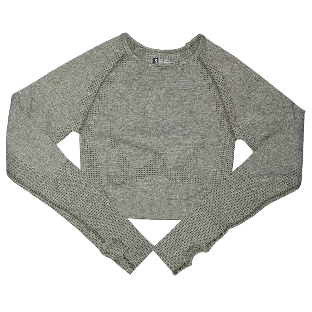 Seamless Yoga Top Long Sleeve Workout Tops for Women Fitness Vital Gym Crop Top Athletic Gym Shirt Women Sportswear Short Active - Yallafit 0