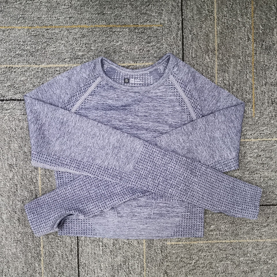 Seamless Yoga Top Long Sleeve Workout Tops for Women Fitness Vital Gym Crop Top Athletic Gym Shirt Women Sportswear Short Active - Yallafit 0