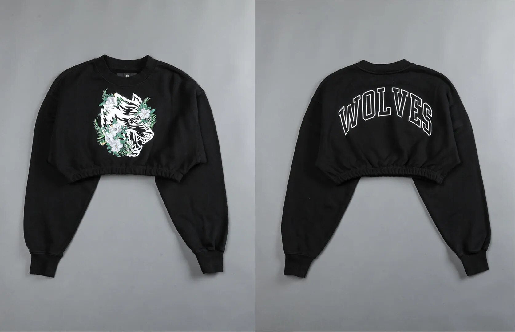 She Darc Wolves Crewneck Crop - Yallafit