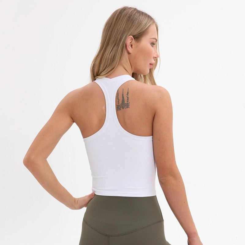 SHINBENE Flexible Racerback Sport Fitness Crop Tops Women Soft Nylon Running Yoga Gym Vest Plain Jogger Workout Tanks Tops - Yallafit 0