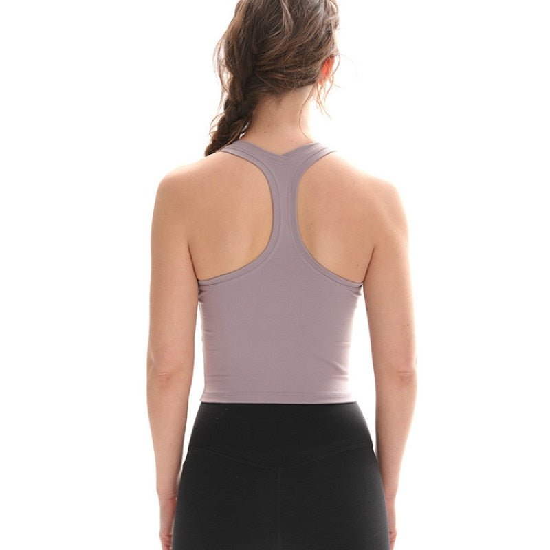 SHINBENE Flexible Racerback Sport Fitness Crop Tops Women Soft Nylon Running Yoga Gym Vest Plain Jogger Workout Tanks Tops - Yallafit 0