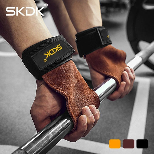 SKDK Grips Cowhide Weight Lifting Gloves Gym Fitness Grip Pads Wrist Wraps Support Crossfit Deadlifts Training Gloves - Yallafit 0