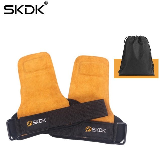 SKDK Grips Cowhide Weight Lifting Gloves Gym Fitness Grip Pads Wrist Wraps Support Crossfit Deadlifts Training Gloves - Yallafit 0