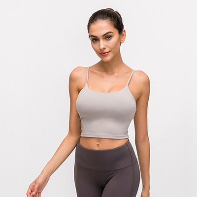Solid Cami Sports Bra Women Vest Type Push Up Gym Crop Top Padded Fitness Bra with Removable Cups Yoga Tank Tops - Yallafit