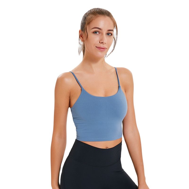 Solid Cami Sports Bra Women Vest Type Push Up Gym Crop Top Padded Fitness Bra with Removable Cups Yoga Tank Tops - Yallafit
