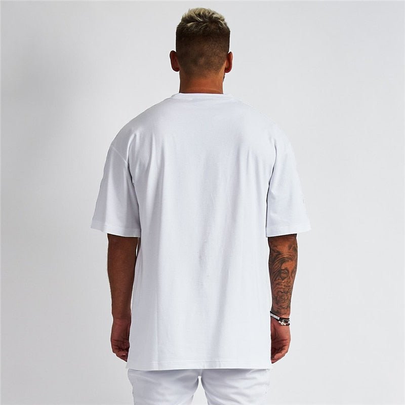 Solid Oversized T shirt Men Bodybuilding and Fitness Tops Casual Lifestyle Gym Wear T-shirt Male Loose Streetwear Hip-Hop Tshirt - Yallafit