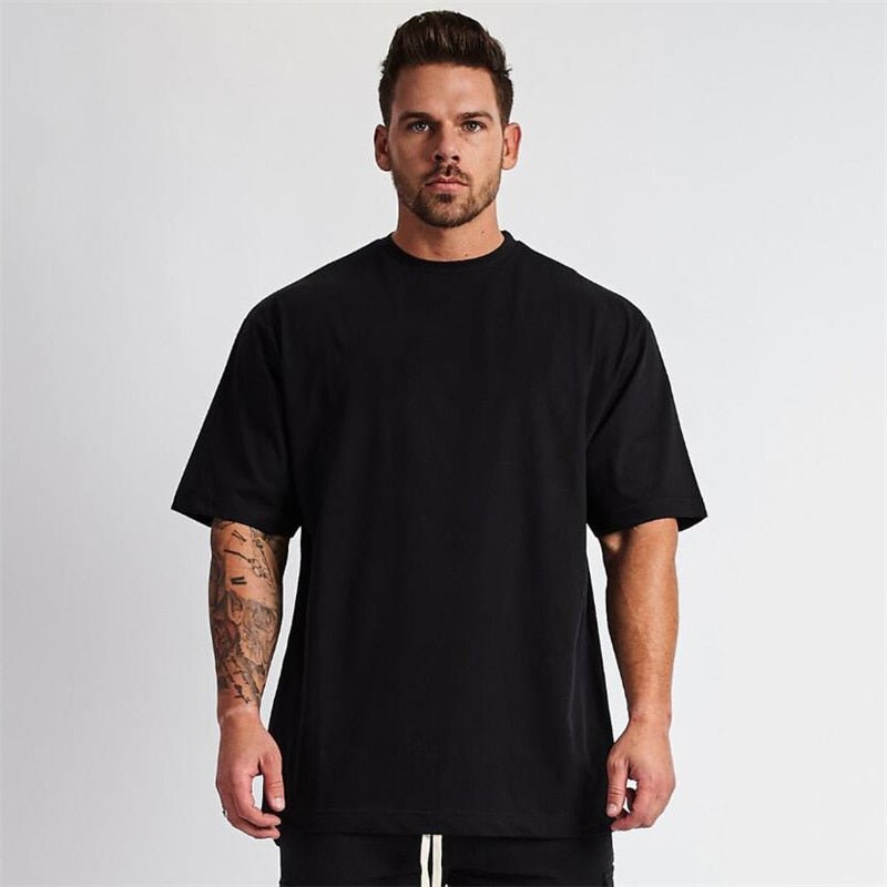 Solid Oversized T shirt Men Bodybuilding and Fitness Tops Casual Lifestyle Gym Wear T-shirt Male Loose Streetwear Hip-Hop Tshirt - Yallafit