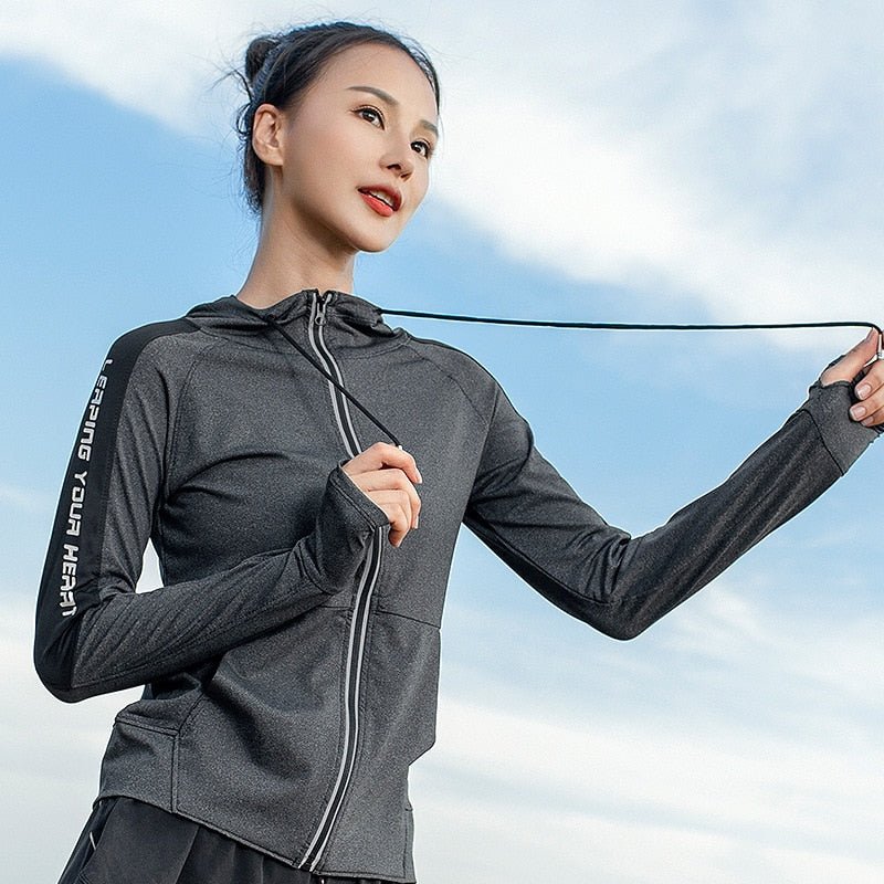 Sport Jacket Women Thumb Holes Hoodies Reflective Zipper Gym Hoodie Yoga Jacket Training Fitness Sport Coat Running Clothes - Yallafit 0