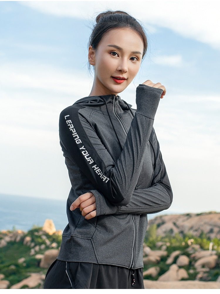 Sport Jacket Women Thumb Holes Hoodies Reflective Zipper Gym Hoodie Yoga Jacket Training Fitness Sport Coat Running Clothes - Yallafit 0