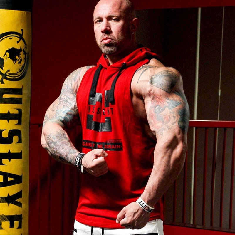 Summer Bodybuilding Tank Top with hooded Mens Gyms Clothing Fitness Mens Sleeveless Vests Cotton Singlets Muscle Sports vest - Yallafit 0