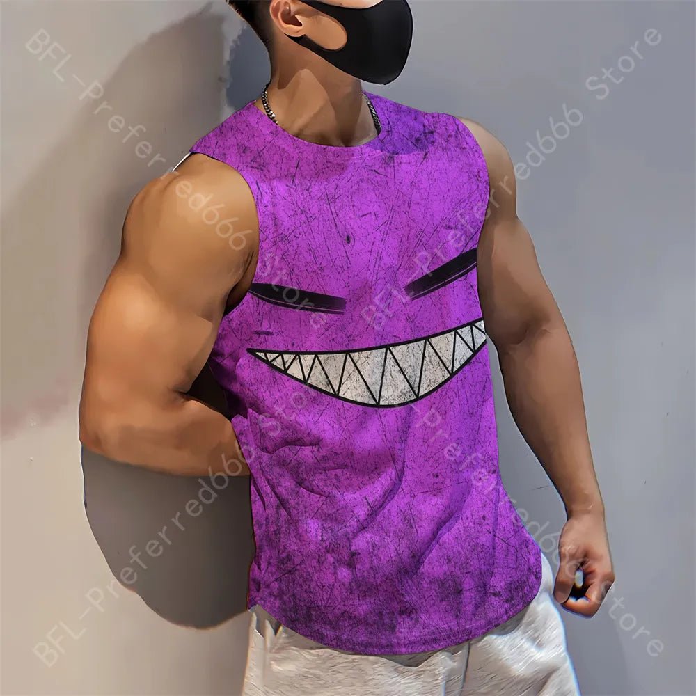 Summer Men Gym Tank Tops Mesh Running Sport Fitness Sleeveless Shirt Smile 3D Printed Vintage Quick Dry Singlets Men's Clothing - Yallafit